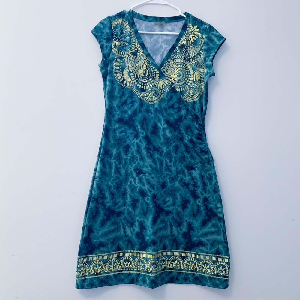 Athleta Teal and Gold Mini Dress
